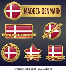 made in Denmark labels and stickers. Vector illustration.