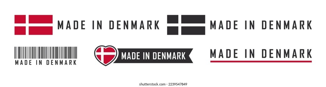 Made in Denmark logo or labels. Denmark product emblems. Vector illustration