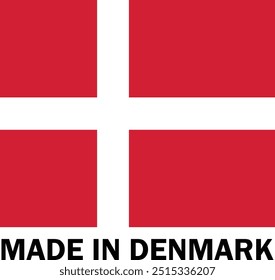 Made in Denmark, Make in Denmark, Manufacture sign, product icon, Make in Denmark icon, Made in Denmark with Flag