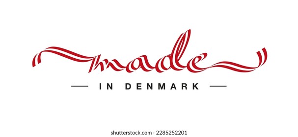 Made in Denmark new modern handwritten Danish ribbon shaped calligraphy isolated on white background logo