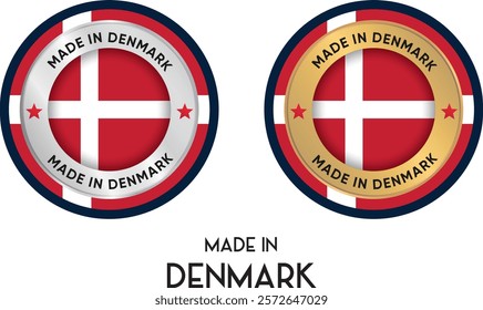 Made in Denmark. Premium labels, stickers, pointer, badge and symbol of Denmark flag icon. Collection vector illustration