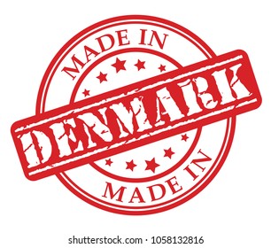 Made in Denmark red rubber stamp illustration vector on white background