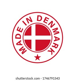 Made in Denmark. Round Denmark flag vector icon