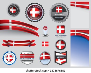 Made in Denmark seal, Danish flag and color --Vector Art--