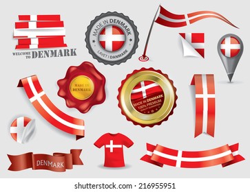 Made In Denmark Seals, Danish Flag (Vector Art)