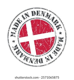 Made in Denmark stamp scratched flag badge logo vector illustration