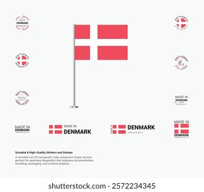 Made in Denmark Stamps, Flag, Tags, labels, Seals, Icons. Creative Designs for Branding and Packaging