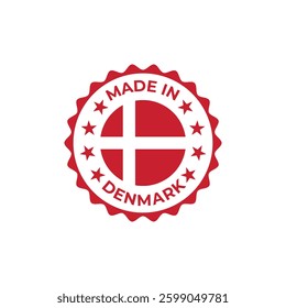 made in denmark vector seal design with national flag colors and stars