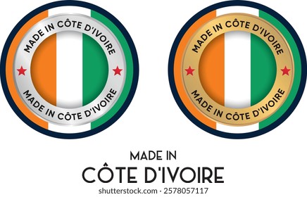 Made in Côte d'Ivoire. Premium labels, stickers, pointer, badge and symbol of Côte d'Ivoire flag icon. Collection vector illustration