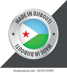 Made in Djibouti badge logo flag sticker 3d vector illustration isolated on white