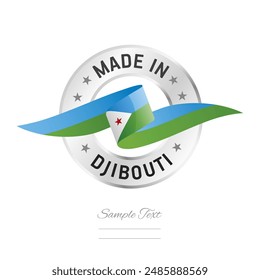 Made in Djibouti. Djibouti flag ribbon with circle silver ring seal stamp icon. Djibouti sign label vector isolated on white background