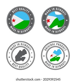 Made in Djibouti - set of labels, stamps, badges, with the Djibouti map and flag. Best quality. Original product. Vector illustration svg