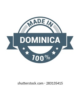 Made in Dominica 100% - Round blue rubber stamp design isolated on white background. vector illustration vintage texture. Vector illustration