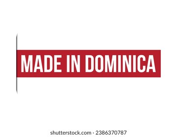 Hecho en Dominica, ilustración de pancartas con vector rojo aislado en fondo blanco