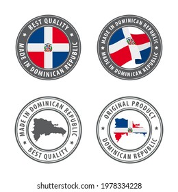 Made in Dominican Republic - set of labels, stamps, badges, with the Dominican Republic map and flag. Best quality. Original product. Vector illustration