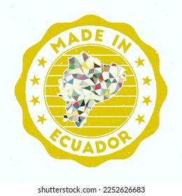 Made in Ecuador. Country round stamp. Seal of Ecuador with border shape. Vintage badge with circular text and stars. Vector illustration.