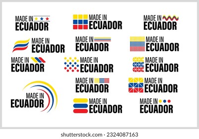 Hecho en Ecuador conjunto gráfico y de etiquetas. Elemento de impacto para el uso que desea hacer de él.