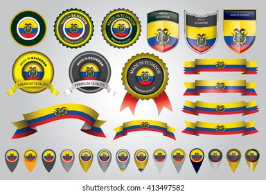 Made in Ecuador Seal, Republic of Ecuador Flag (Vector Art)