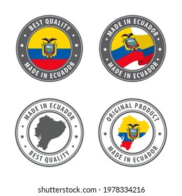 Made in Ecuador - set of labels, stamps, badges, with the Ecuador map and flag. Best quality. Original product. Vector illustration