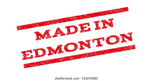 Made In Edmonton watermark stamp. Text tag between parallel lines with grunge design style. Rubber seal stamp with dirty texture. Vector red color ink imprint on a white background.