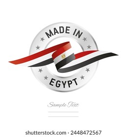 Made in Egypt. Egypt flag ribbon with circle silver ring seal stamp icon. Egypt sign label vector isolated on white background