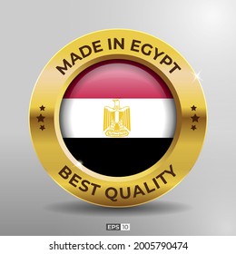 Hecho en Egipto Etiqueta, Logo, Sello Bandera Redonda de Mejor Calidad con Elegante Efecto Glossy de Oro 3D