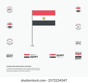 Made in Egypt Stamps, Flag, Tags, labels, Seals, Icons. Creative Designs for Branding and Packaging