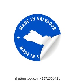 Made in El Salvador - Country Map Sticker. Best Quality. Original Product. Vector illustration.