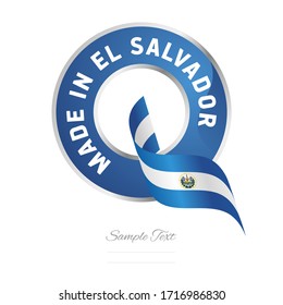 Made in El Salvador flag ribbon Quality Q sign logo blue color label button banner