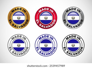 Made in El Salvador etiqueta ícone com bandeira. Conjunto de ícones para empresa, selo, selo, adesivo, logotipo e símbolo