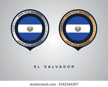 Hergestellt in El Salvador. Etiketten, Aufkleber, Zeiger, Abzeichen und Symbol der Flagge von El Salvador. Sammlungsvektorgrafik