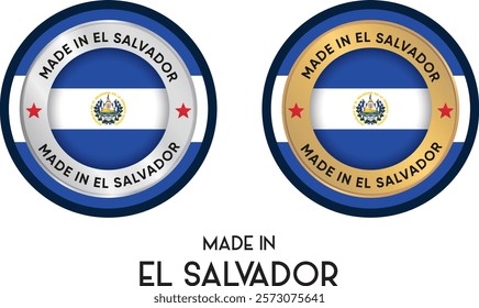 Made in El Salvador. Premium labels, stickers, pointer, badge and symbol of El Salvador flag icon. Collection vector illustration