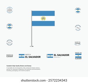 Made in El Salvador Stamps, Flag, Tags, labels, Seals, Icons. Creative Designs for Branding and Packaging