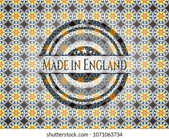  Made in England arabic emblem. Arabesque decoration.