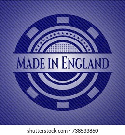 Made in England emblem with jean background