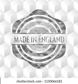 Made in England grey emblem with geometric cube white background