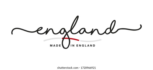 Made in England handwritten calligraphic lettering logo sticker flag ribbon banner