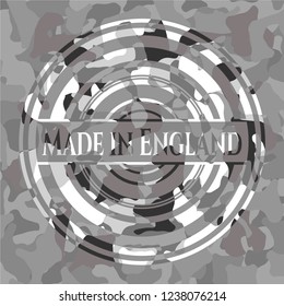 Made in England on grey camo texture