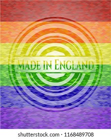 Made in England on mosaic background with the colors of the LGBT flag