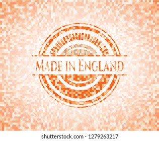 Made in England orange tile background illustration. Square geometric mosaic seamless pattern with emblem inside.