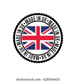 Made in England round rubber stamp for products vector illustration isolated on white background. Exporting stamp with british flag, certificate element