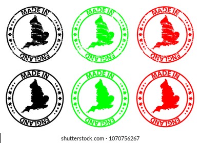 Made in England - rubber stamp - vector, England map pattern - black, green and red