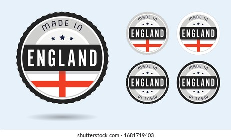 Made in England. Set of labels and badges. Merchandise tag with English flag.