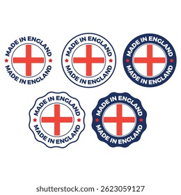 Made in England Vector Labels – Premium Quality Stamp Badges with Flag for Products Packaging