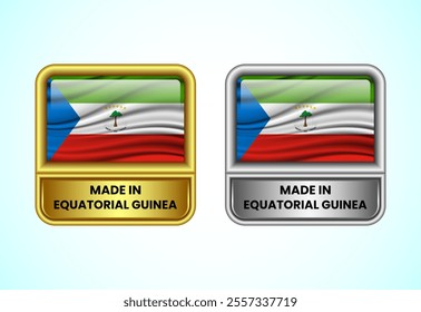 Made in Equatorial Guinea label icon in gold and silver color. Flag icon set for business