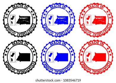Made in Equatorial Guinea - rubber stamp - vector, Equatorial Guinea map pattern - black, blue and red