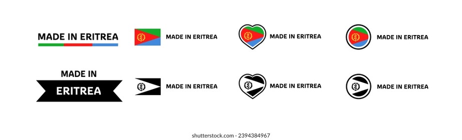 Made in Eritrea flag icons. Different styles, Made in Eritrea flag in square, heart, circle icons. Vector icons