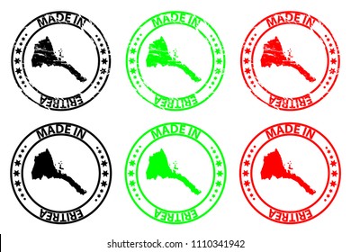 Made in Eritrea - rubber stamp - vector, Eritrea map pattern - black, green and red