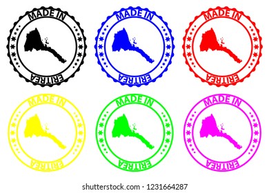 Made in Eritrea - rubber stamp - vector, Eritrea map pattern - black, blue, green, yellow, purple and red