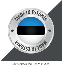 Made in Estonia badge logo flag sticker 3d vector illustration isolated on white